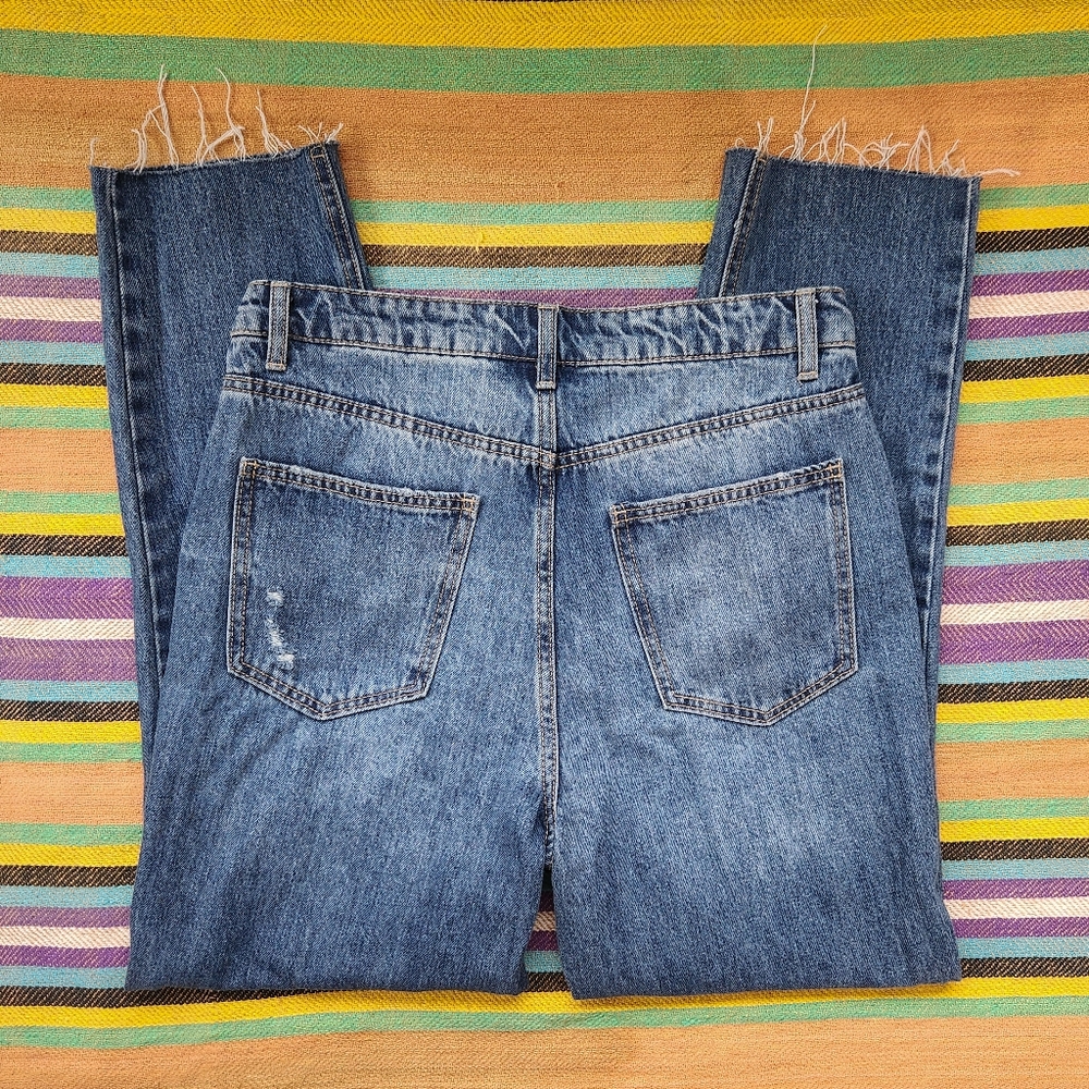 Distressed High-Rise Slim Straight Jeans